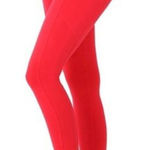 Zenana New Women's Wide Waistband Full Length Leggings With Pockets Red Large Photo 0