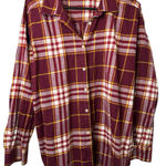 Loft  Red Plaid Flannel LS Button down Shirt NWOT Photo 0