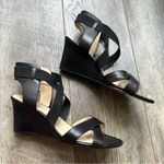 Adrienne Vittadini  Rheanne Black Wedge Strappy Sandals Size 8.5 Fine Leather Photo 1