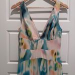 NWT Liv Foster Green Blue Watercolor Printed Chiffon Long Dress Sz 2 $395 Retail Photo 3