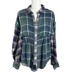 Free People Oversized Libby Plaid Flannel Top Size Small Grunge 90s Raw Edges Photo 2