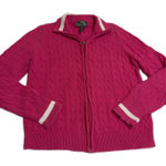 Ralph Lauren Lauren  Cardigan Womens Large Pink Cable Knit Zip Up Sweater Preppy Photo 0