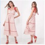 La Ligne Kate Floral Midi Dress With Shoulder Ties Cherry Red Size Large Photo 7