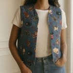 Vintage 90s Farm Animal Print Vest | Country Cottagecore Quilted Waistcoat Blue Size L Photo 0