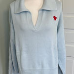 Kerri Rosenthal Light Blue Heart Embroidered Sweater Cotton Cashmere Large Photo 0