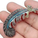 WEST GERMANY Signed Feather Vintage Faux Marcasite Pin Brooch Mid Century MCM Photo 0