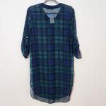 cha cha vente  Blue and Green Sheer Plaid Tunic Shirt NWOT Size Medium Photo 3