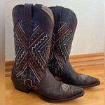 Roper Aztec Embroidered Neon Southwestern Women's Western Boots Leather Size 10 Brown Photo 0