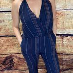 Anthropologie Dolan Blue Striped Halter Crop Pant One Piece Jumpsuit XS Photo 0