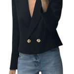 ZARA  X-Large Black Cropped Blazer Gold Buttons Double Breasted Classy Career Photo 0