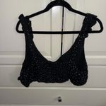 American Eagle  XS Crop Top Black White Polka Dot Eyelet Scalloped Ruffle V-Neck Photo 5