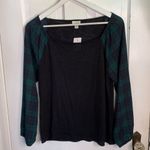 J.Crew Women’s Black Square-neck top with plaid sleeves New with Tag Sz S Photo 1