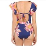Trina Turk  Breeze Ruffle One Piece Blue Multicolor Swimsuit, Size 14 Photo 3