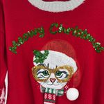 Red Meowy Christmas Cat Sweater M Celebrate Together red sequins holiday 3D Size M Photo 5