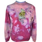 Vintage 90's Top Stitch Morning Sun Double Collar Sweatshirt Velvet Cat Leopard Purple Size M Photo 0
