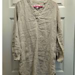 C&C California Size Small Beige White Striped Roll Tab Sleeve Linen Shirt Dress Photo 0