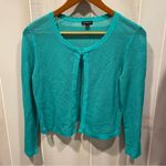 Talbots Cute minty green aqua scalloped hem pointelle knit sweater single hook sheer Photo 5