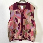 Susan Bristol Vintage 90s Full Zip Sweater Vest Fall Cranberry Floral Large NWT Photo 4