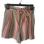 BCBGMAXAZRIA Size XS Pink Striped Cotton Striped Belted Paperbag Shorts Photo 1