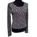 SO  Black Floral Cropped Thermal Long Sleeve Top Y2K 90s Medium Photo 2