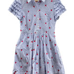 Draper James Cherry Girl Orchard Shirt Dress Women 4 Blue White Cotton Pockets Photo 0
