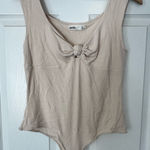 Elodie  Bodysuit Beige Ribbed, Knot Detail, Sleeveless, Size XL NWT Photo 0
