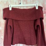 Micas  Burgundy Solid Knit Metallic Off Shoulder Long-Sleeve Sweater Photo 8