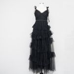 Betsy and Adam Gigi Long Ruffle Mesh Dress Photo 1