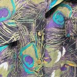 Peacock Feather Sheer Button Front Blouse 3/4 Tab Up Sleeves by Sara Michelle Green Size L Photo 6