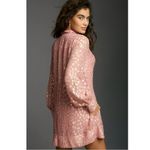 Anthropologie  Maeve Long Sleeve Tie Neck Mini Dress Pink Rose Metallic Large NWT Photo 2