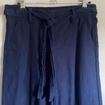 J.Crew 55% Linen 45% Cotton Navy Pull On Pants Tie Belt Side Pockets Wide Leg 2 Photo 3