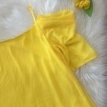 Women's Chiffon Cut Out Cold Shoulder Adjustable Spaghetti Straps Dress Yellow Size L Photo 3