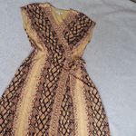 Joie  Yellow Black Wrap Midi Dress V-Neck Cap Sleeve Size S Photo 6