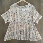 Free People Say You Will Paisley Chiffon Sheer Peplum Blouse in Cream Print M Photo 5