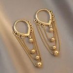 18K Gold Plated Metal Ball Tassel Chain Dangle Drop Earrings for Women Photo 0