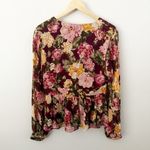 EN CRÈME | NWT Blouse floral Maroon Yellow Green Pink Tie Deep Photo 6
