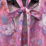 Vintage Floral Polyester Top With Belt Pink Photo 1