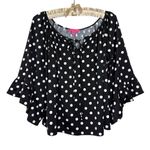 Betsey Johnson Betsy Johnson Top S Cape Sleeve Black White Polka Dot Shirt Popover Tie Blouse Photo 1