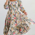 Baltic Born  Marta Floral Smocked Square Neck Midi Dress Womens Medium 3/4 Sleeve Photo 0