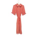 Max Studio  Women's‎ Large Red Floral Print Maxi Midi Shirt Dress Collared Belted Photo 1