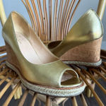Cole Haan  Gold Metallic Peep Toe Wedges With Cork Wedge Heel Photo 0