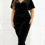 Velvet Wrap Dress Ruched Bodycon Dress Long Sleeves Ruffle Long Elegant Party Black Size XL Photo 2