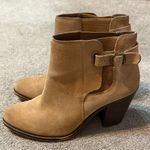 Lucky Brand Woman’s Size 8.5 Tan Suede Ankle Booties Slip On Half Side Belt Photo 1