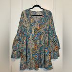 SheIn  Blue and Orange Tiered Ruffled Long Sleeve Dress Photo 6