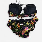 None Vintage y2k floral romantic boho scrunch ruffle trim push up bikini set sz 4 Photo 3