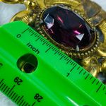 Pendant for Necklace Brass Gold Color Oval Center Stone Purple Color Aged Patina Photo 14