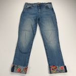 Driftwood  Jackie Crop Embroidered Floral Cuffed Jeans Medium Wash Size 26 Photo 2