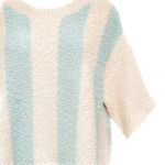 Anthropologie Loose Knit Vertical Striped Relaxed Fit Textured Sweater Knit Top Aqua Tan Photo 3