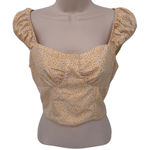 SheIn Milkmaid Country Cottagecore Crop Top XS Yellow Polyester Floral Print Photo 0