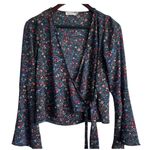 Chloe & Katie Women Crop Top XS Floral Print Wrap Y2K Retro Cottagecore Romantic Photo 0